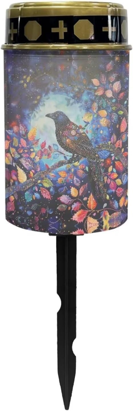 Cemetery Solar Lights, Bird Printed Solar Powered Garden Stake Lights, Multi-Color Decorative Lights for Cemetery Grave Yard Patio Outdoor Decoration Memorial