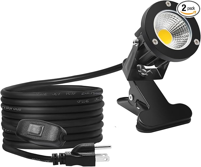 Taysing LED Spot Lights Plug-in Outdoor/Indoor 7W 3000K 16.5ft Power Cord ON/OFF Switch Waterproof Landscape Spotlights with Clip for Plants, Yard, Garden Accent Lights 1 Pack