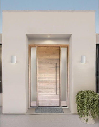 Progress Lighting 5-Inch Cylinder Outdoor Wall Sconce, 1-Light Modern Wall Mount Light, Interior and Exterior Lighting for Home or Porch, Aluminum Construction, White (P5674-30)