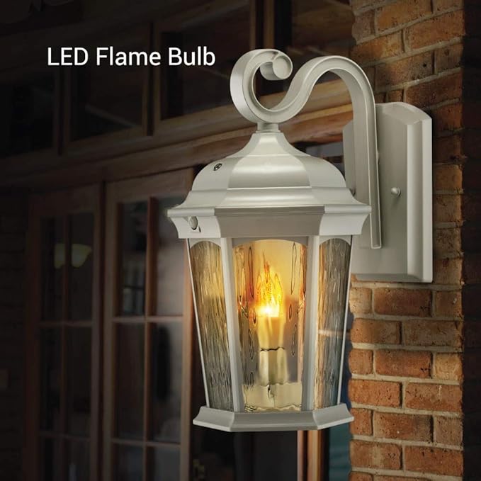 Euri Lighting EFL-140W-MD Flickering Flame Lantern with Integrated Security Light (3000K), Photocell and Motion-Sensor (Dusk-to-Dawn), White Housing(1 Pallet of 44 Packs)