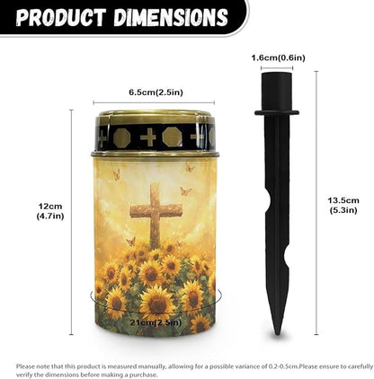 Cemetery Solar Lights for Outside Cross Sunflowers Solar Powered Garden Stake Lights Decorate Lawn, Patio, Fence, Backyard