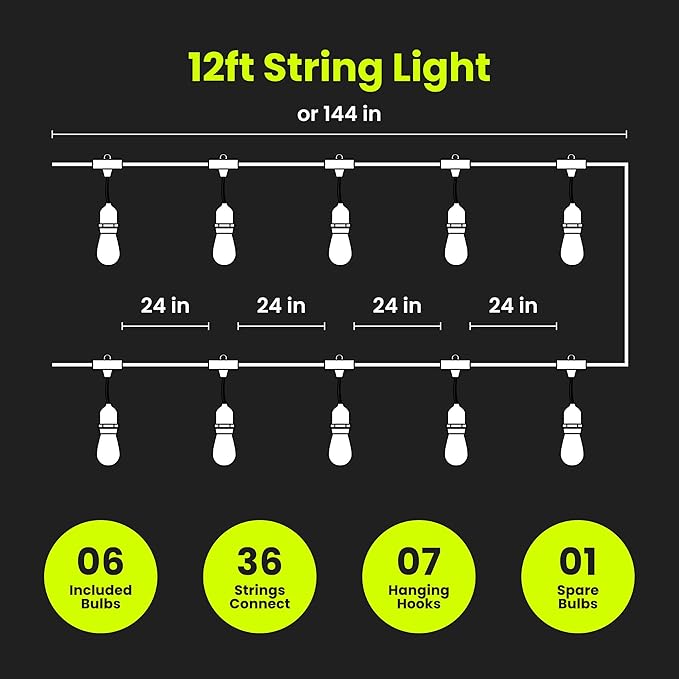 Feit Electric LED String Lights with Flame Bulbs Effect, 12ft Commercial Grade and - Outdoor Security Flood Light | Lumora