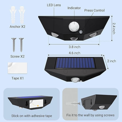 24 Pack Solar Fence Lights, Motion Sensor Outdoor Light with 3 Sided Lighting, 60 Lumens Fence Light Solar Powered, Solar Lights Outdoor Waterproof with 3000K/7000K Mode for Patio, Backyard, Fence