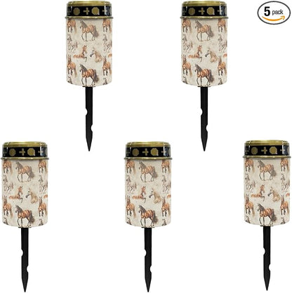 Western Horse Solar Pathway Lights,Solar Lights Outdoor Waterproof Garden Stake Lights for Outside Yard Patio Landscape Lighting Flameless Warm White Pathway Lights Spotlights