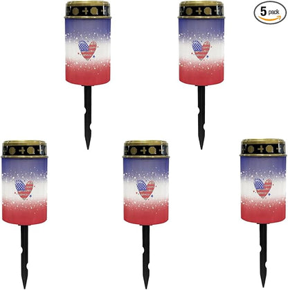 Solar Pathway Lights Outdoor Waterproof Garden Stake Lights US Flag Love Heart LED Lantern Warm White Landscape Lighting for Yard Patio Driveway Solar Powered Fairy Lights Spotlight