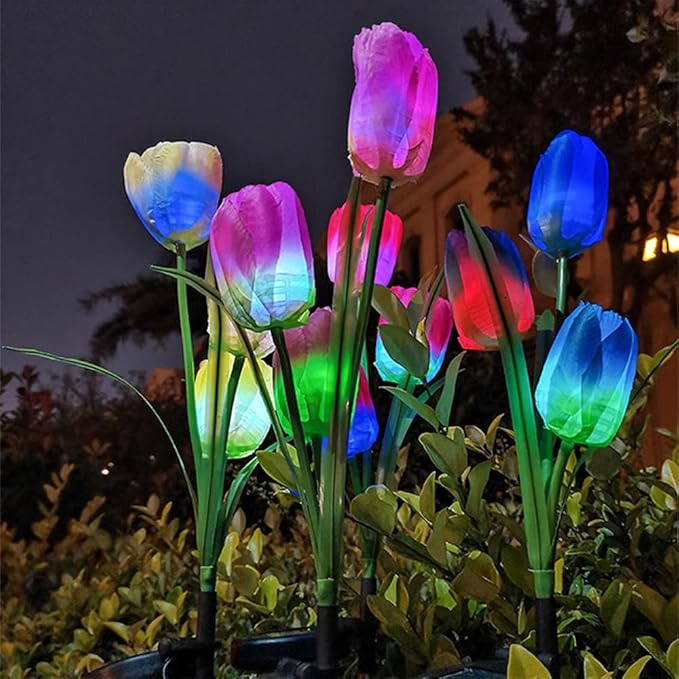 4pack Outdoor Solar Tulip Led Flower Garden Stake Light, Yard Decorative Light Up Tulip Flowers, Decorative Solar | Lumora