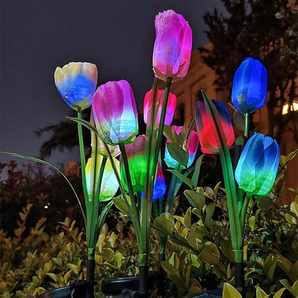 4pack Outdoor Solar Tulip Led Flower Garden Stake Light, Yard Decorative Light Up Tulip Flowers, Decorative Solar | Lumora
