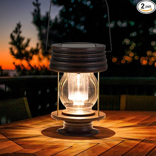 Hanging Solar Lights Outdoor - Solar Powered Waterproof Landscape Christmas Lanterns with Retro Design for Patio, Yard, Garden and Pathway Decoration (Warm Light) (2, 8.3")