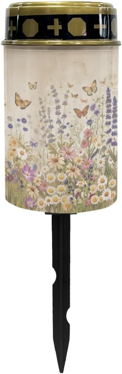 Tropical Floral Outdoor Solar Lights Waterproof,Flameless Warm White Lantern Solar-Powered Fairy Lights for Outside,Landscape Lighting for Yard Patio Driveway,Wall Lights Auto On/Off