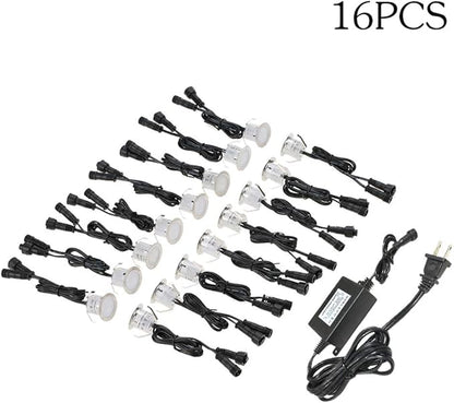 Tomshine Recessed LED Deck Light Kits, 16 Pack φ32mm Step Lights Outdoor Waterproof, 12V Low Voltage Landscape Lights for Garden, Patio, Yard, Stair, Corner Decoration