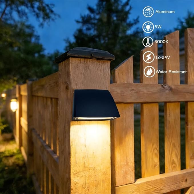 Arrownine Landscape Lighting Low Voltage Deck Lights 5W 12-24V,Outdoor Waterproof Fence Post Lights for Patio Stairs Yard Railings Wall Light Warm White Black Color 2 Packs
