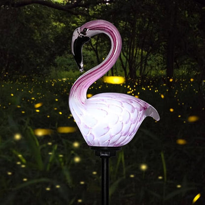 Afirst Solar Outdoor Lights Decorative - Solar Garden Stake Lights Flamingo Handblown Glass Stake Garden Pathway Light Outdoor Waterproof Glass Stakes for Pathway Yard Lawn Decoration