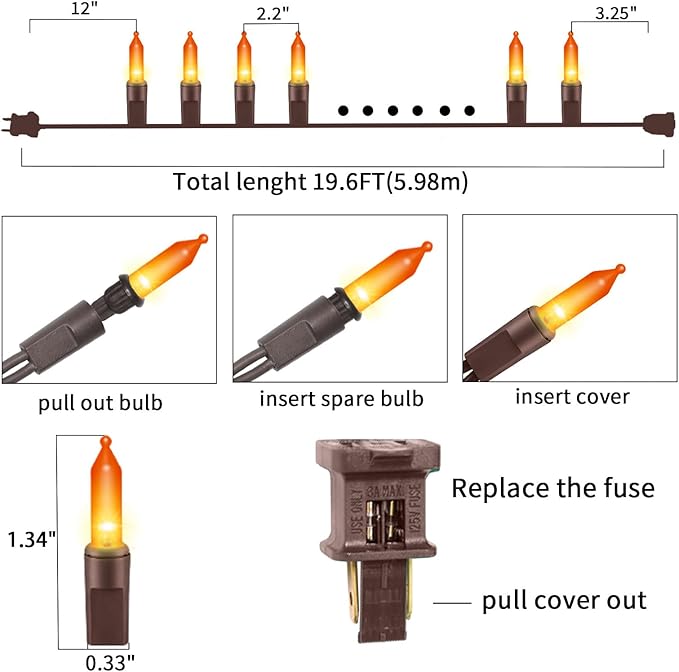 Ultra-Bright Connects End to End Orange Christmas Mini Lights 100L 19.6Ft UL Listed Incandescent Bulb String Light Set for Indoor and Outdoor Halloween Home Garden Party Holiday Tree Decor