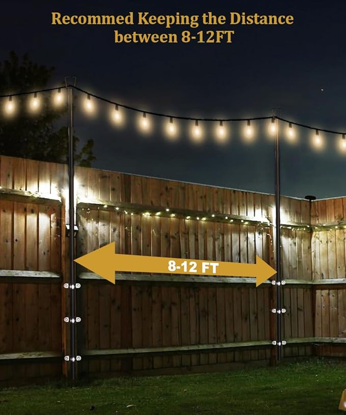 10FT String Light Poles for Outdoor Decor, Sturdy Light Pole with Fence Brackets, Adjustable Metal Posts for | Lumora