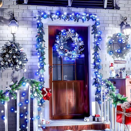 JMEXSUSS 66ft 200 LED Blue and White Christmas Lights, String Light Plug in