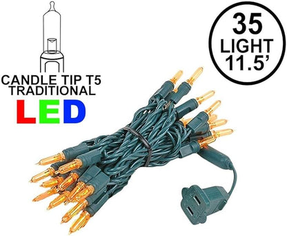 Novelty Lights Vintage Style T5 Amber LED Christmas Lights, 11.5 Feet Green Wire String of 35 Mini Bulbs, UL Listed Indoor/Outdoor Tree Lighting