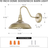 Brass Outdoor Gooseneck Light, 10'' Diameter Gooseneck Barn Wall Sconce for Porch, Exterior Waterproof Farmhouse | Lumora