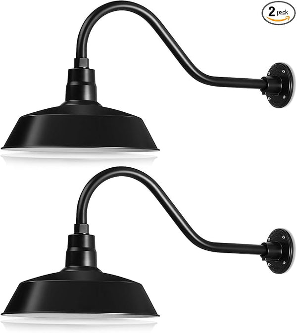 14in. Satin Black Outdoor Gooseneck Barn Light Fixture With 22in. Long Extension Arm - Wall Sconce Farmhouse | Lumora