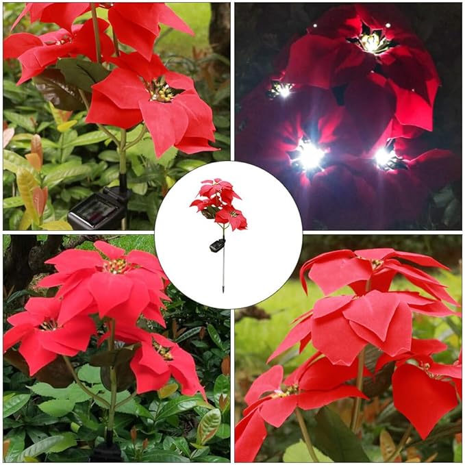 Mobestech 2Pcs Christmas Garden Solar Lights Outdoor Solar Poinsettia Yard Stake Floor Ground Insert Light Holiday | Lumora
