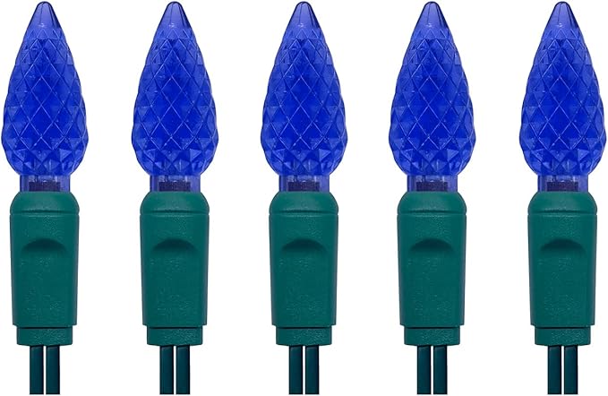 UL Listed 50 Count C6 Led Christmas Lights,C6 Strawberry Christmas Light Bulbs,Outdoor Led String Lights for Garden Patio Trees Lighting Decoration,17 Feet Green Wire (Blue)