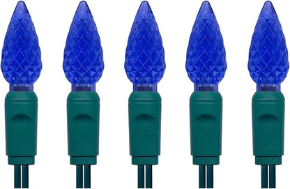UL Listed 50 Count C6 Led Christmas Lights,C6 Strawberry Christmas Light Bulbs,Outdoor Led String Lights for Garden Patio Trees Lighting Decoration,17 Feet Green Wire (Blue)