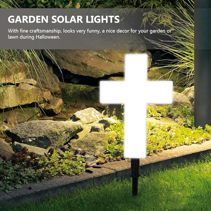Uonlytech Solar Cross Garden Light, Cross Shaped Memorial s Cemetery Decorations for Grave Outdoor, Remembrance Halloween Decor