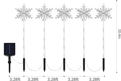 5 Pcs Acrylic Solar Pathway Stakes Lights Outdoor Waterproof, 8 Modes Christmas Decorations Outdoor Yard, Solar Christmas Garden Decor Lights (Xmas Snowflake White)