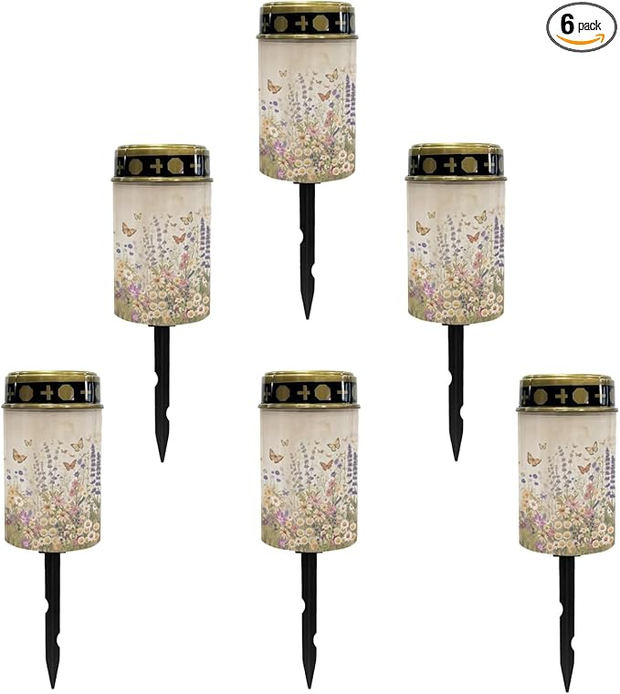 Tropical Floral Outdoor Solar Lights Waterproof,Flameless Warm White Lantern Solar-Powered Fairy Lights for Outside,Landscape Lighting for Yard Patio Driveway,Wall Lights Auto On/Off