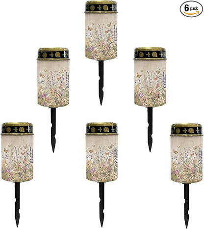 Tropical Floral Outdoor Solar Lights Waterproof,Flameless Warm White Lantern Solar-Powered Fairy Lights for Outside,Landscape Lighting for Yard Patio Driveway,Wall Lights Auto On/Off