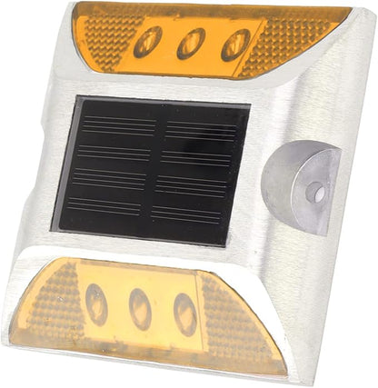 Alomejor Solar Driveway Lights, Cast Aluminum IP68 Outdoor Light with 72 Hour Runtime, 10 Ton Pressure Marker for Pathway and Garden (Yellow)