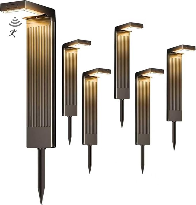 6 Pack Motion Sensor Solar Pathway Lights + 8Pcs Ground Stakes Replacement