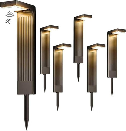 6 Pack Motion Sensor Solar Pathway Lights + 8Pcs Ground Stakes Replacement