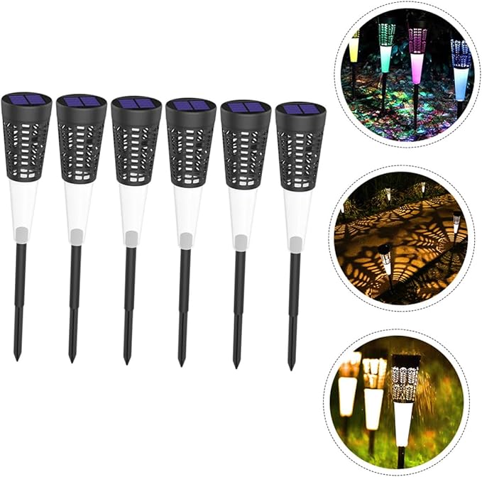6pcs Solar Powered Garden Pathway Lights, Waterproof Outdoor Lawn Stake Lights with Warm and Colorful Projection, Decorative Ground Lighting for Yard and Patio Landscaping