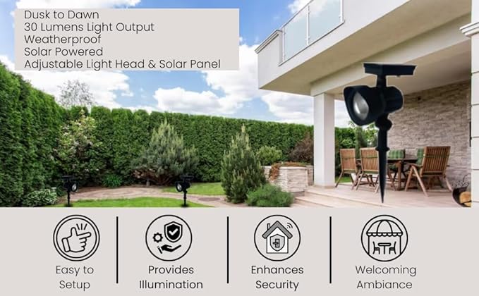 SEDLAV Solar Outdoor Lights Waterproof - Solar Powered Black Metal Color Lock LED Spotlight - Motion Sensor Outdoor | Lumora