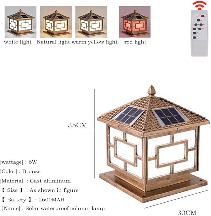 Exterior Pillar Pole Lantern with Solar Powered Rustic Pillar Lamp with 4 Light Modes Square Outdoor Waterproof Solar Lamp Solar Post Light for 4x4 Wooden Posts for Garden Yard Pathway CWVYKNP