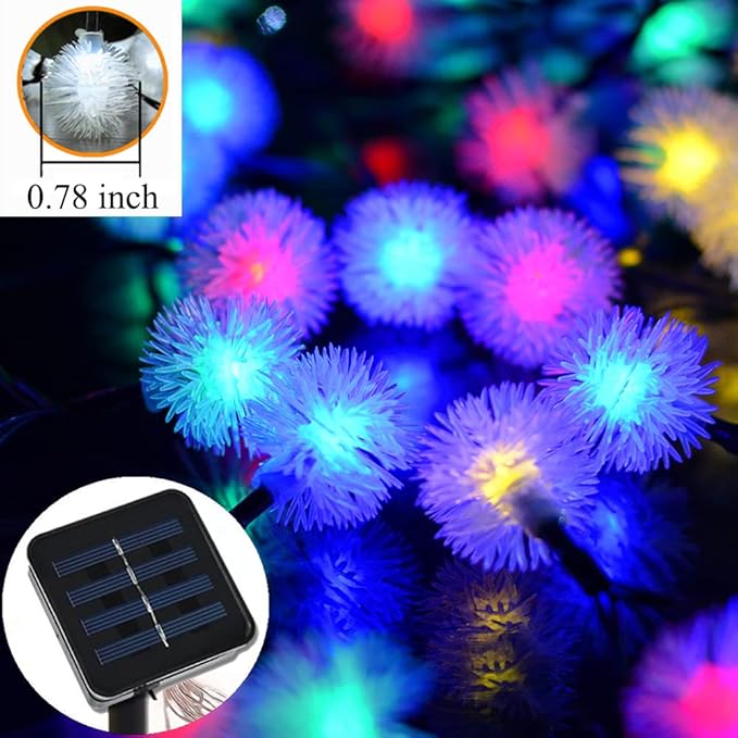 Hann® 22FT 50 LED Solar String Lights Dandelion Ball Fairy Decorative Lights for Outdoor Home Lawn Garden Patio Party and Holiday Decorations (Dandelion,Multi-Color)