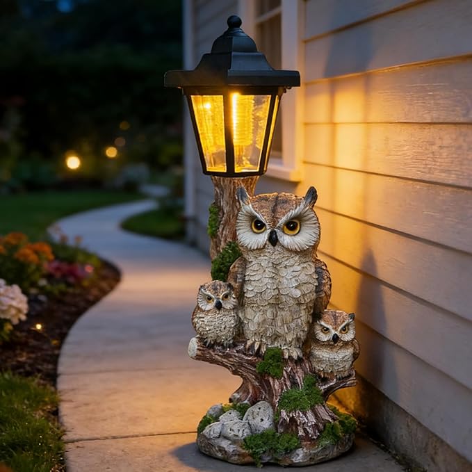 Solar Garden Owl Statue Lights,Large Owl Figure with Solar Lights Lantern,for Outdoor Landscapes, Courtyards | Lumora