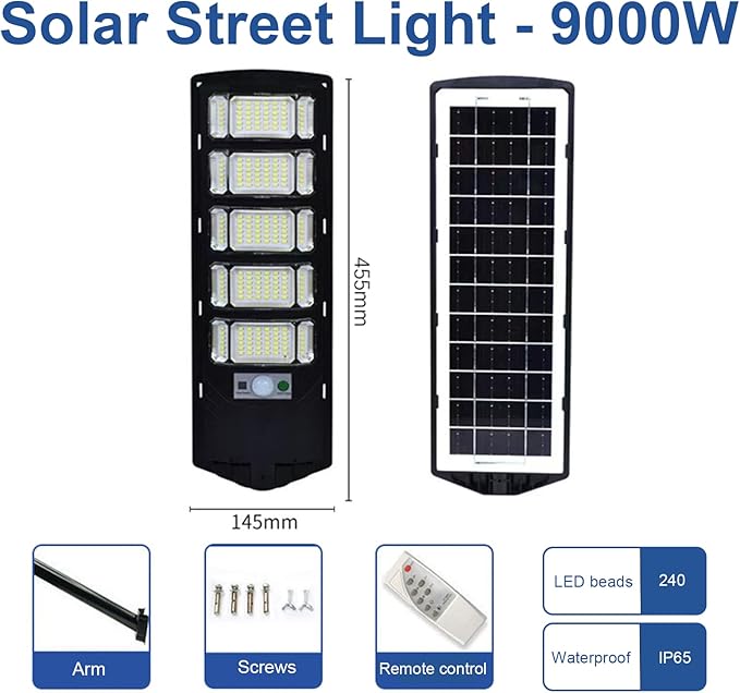 Solar Street Light Outdoor, Motion Sensor Solar Powered Lights, Dusk to Dawn Flood Lights with Remote Control, Waterproof Security Lighting for Yard Driveway Pathway Parking Lot Patio Porch
