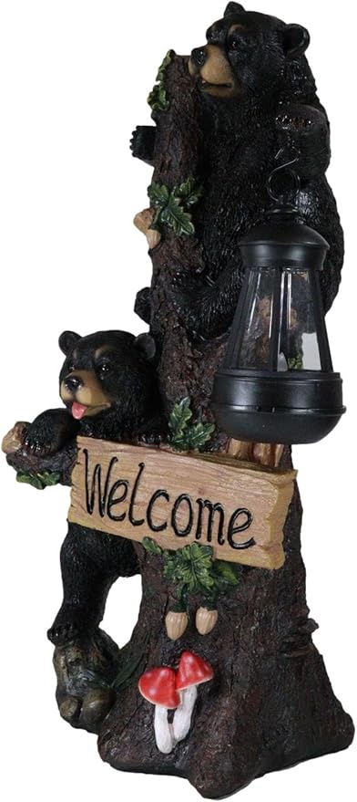 Ebros Climbing Black Bear Cubs Garden Light Statue Figurine Solar LED Lantern Light Welcome Sign Guest Greeter Decor for Patio Poolside Garden Home