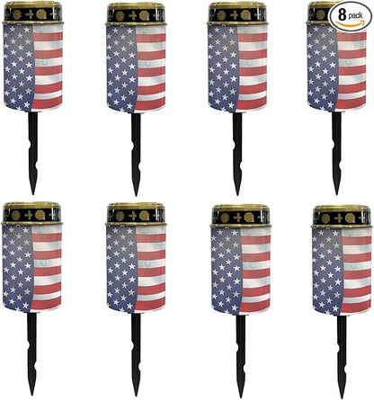 US Flag Solar Stake Lights Outdoor Solar Garden Pathway Lights for Yard Patio Flameless Warm White Walkway Lights Landscape Decorativer Lighting for Driveway Path,Pretty Soptlights