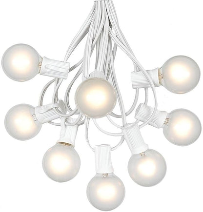 G40 Patio String Lights with 25 Frosted Globe Bulbs - Hanging Garden String Lights - Vintage Backyard Patio Lights - Outdoor String Lights - Market Cafe String Lights - White Wire - 25 Foot
