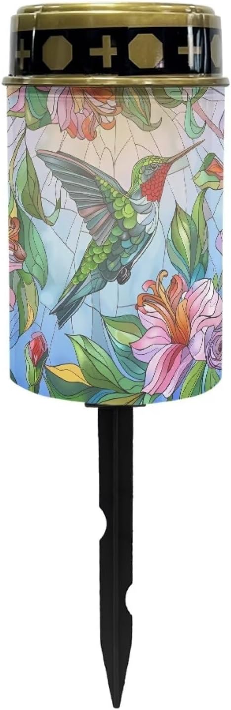 Floral Cemetery Solar Lights Hummingbird Cemetery Decorations for Grave Outdoor Lights Solar Lights Outdoor Waterproof Cemetery for Yard Garden, Green