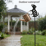 Outdoor Solar Dog Garden Decorative,Solar Watering Can with Light, Featuring Metal Dog Statue Silhouette Stake, Day | Lumora