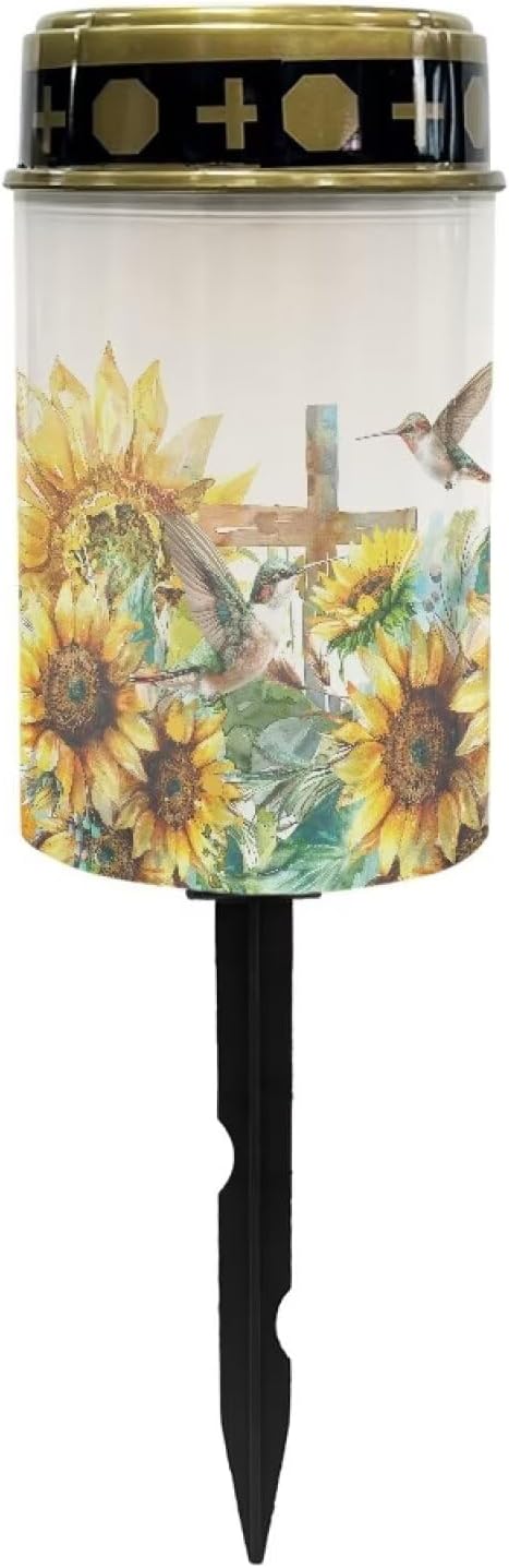 Garden Solar Outdoor Lights Sunflower Cross Bird Eternal Light Lawn Lamp Waterproof Solar for Outside Cemetery Garden Decorations Yard Lawn Pathway Figurines