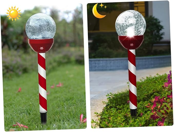 Solar Panel Lights for Christmas 6 Pack Cracked Glass Led Lights Garden Pathway Decorations