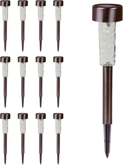 Crosslight Solar Powered Pathway Lights (12 Pack) - Stainless Steel Outdoor White LED Lights, Waterproof for Garden, Yard, Patio, Lawn, Walkway - Decorative Ground Stake Lighting | Bronze