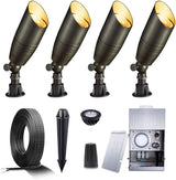 Gardenreet Brass Landscape Lighting Kit (4 Pack LED Spotlights) with 75W Low Voltage Transformer and Mechanical | Lumora