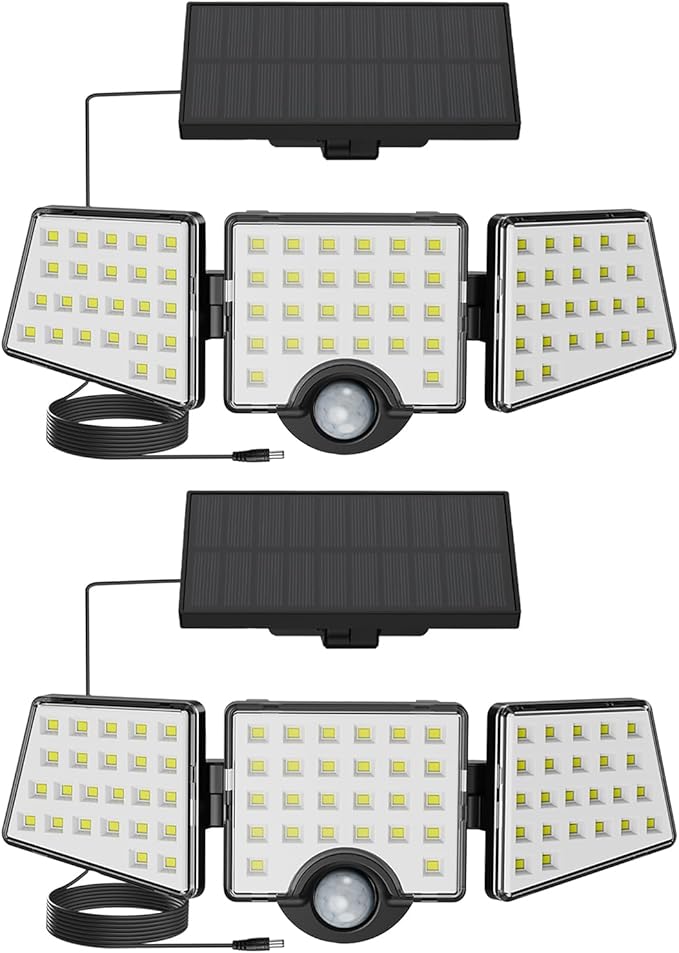 LE Bundle - 2 Pack Solar Flood Light 3 Adjustable Heads with Separeted Solar Panel & 25 ft Solar String Lights G40 Edison Bulbs String Lights