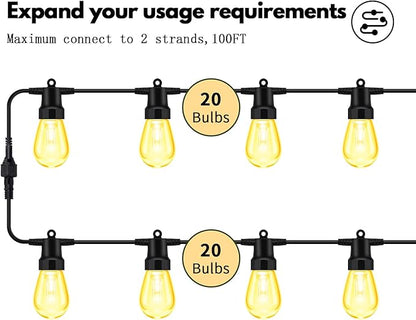 50ft Outdoor String Lights Color Changing - Patio Lights Outdoor Waterproof with 20 Dimmable RGBW Bulbs, Shatterproof, Music Mode, Connectable, Remote & App Control for Halloween, Christmas