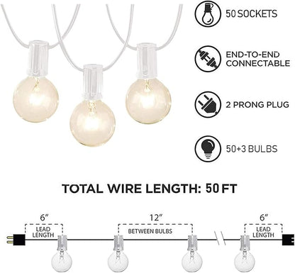 Afirst White Outdoor String Lights 50FT with 53 Glass Bulbs Waterproof Patio Lights for Wedding Home Garden Backyard Party